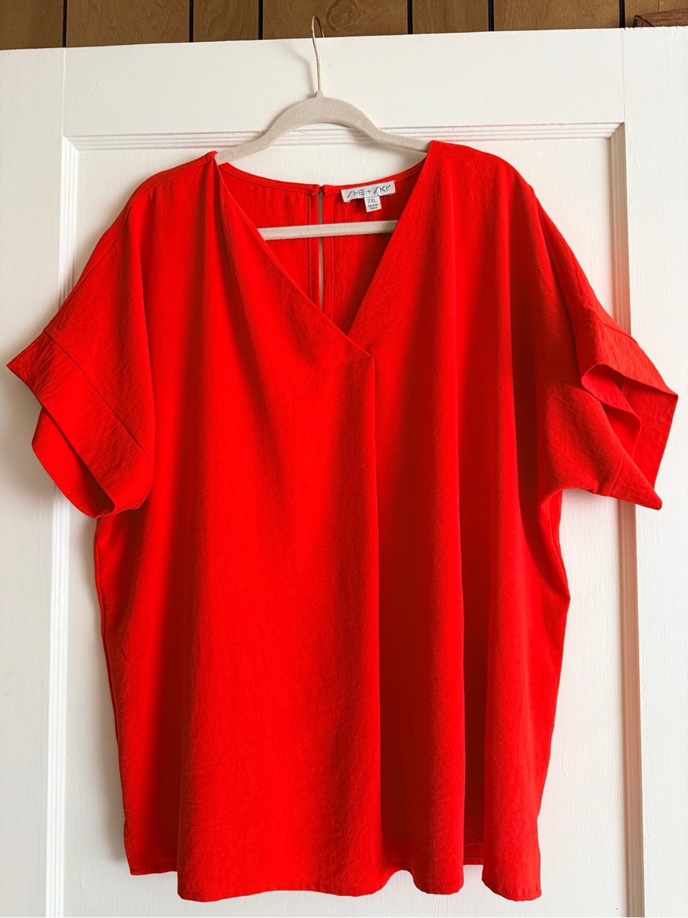 She + Sky Red V-Neck Dolman Sleeve Tunic Top